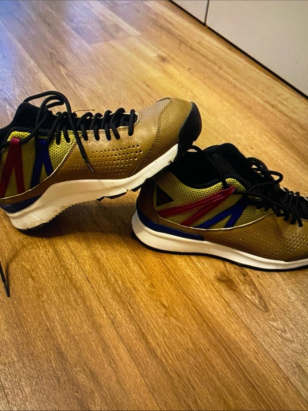 Nike Men's Sneakers in Olive with Red and Blue Accents